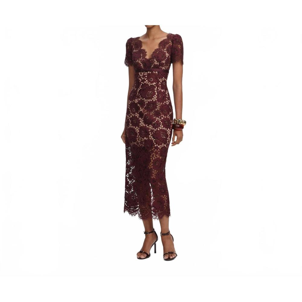Self-Portrait Burgundy Lace Midi Dress - Picture 2 of 5